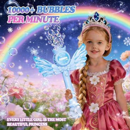 3-Pack Automatic Bubble Wands for Girls,Princess Bubble Machine with Rechargable Battery for Kids Summer Indoor Outdoor Toys Easter Birthday Wedding Party Gift