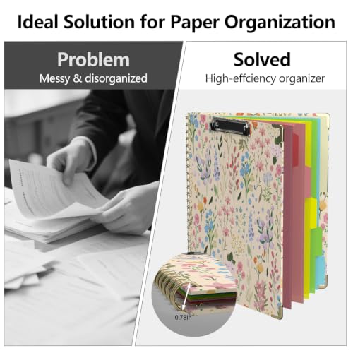 Clipboard Folio with Storage 8.5 X 11 Padfolio Notebook, Clipboards with Notepad Spiral with 10 Pockets and 5 Folders Nursing Teacher School Essentials (Yellow Florals) - color: Yellow Florals
