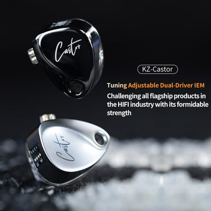 KZ Castor Wired Earbuds IEM in Ear Earphones, 2DD Tuning Adjustable Dual-Driver Supper Bass Wired Headphones, Harman Target with Improved Bass Version Monitor Headphones - color: Dark, style: with Mic