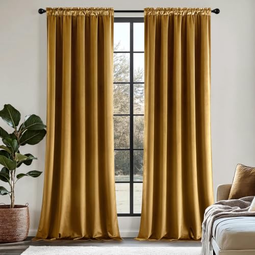 MIULEE Gold Velvet Curtains 84 Inch Long 2 Panels, W40 x L84 | Luxury Super Soft, Thermal Insulated, Room Darkening Drapes, Rod Pocket Design, Window Curtains for Bedroom Living Room - color: Gold, size: 40"W x 84"L (Pack of 2)