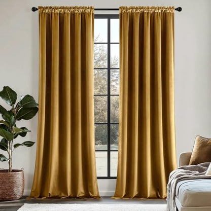 MIULEE Gold Velvet Curtains 84 Inch Long 2 Panels, W40 x L84 | Luxury Super Soft, Thermal Insulated, Room Darkening Drapes, Rod Pocket Design, Window Curtains for Bedroom Living Room - color: Gold, size: 40"W x 84"L (Pack of 2)