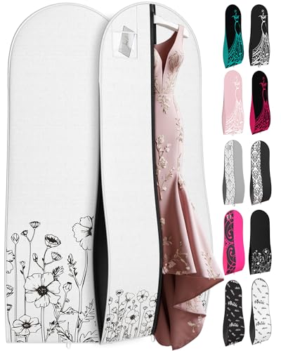 Your Bags Women’s Dress and Gown Garment Bag -72”x24” and 10” Tapered Gusset Prom Bags (Wildflower White) - color: Wildflower White