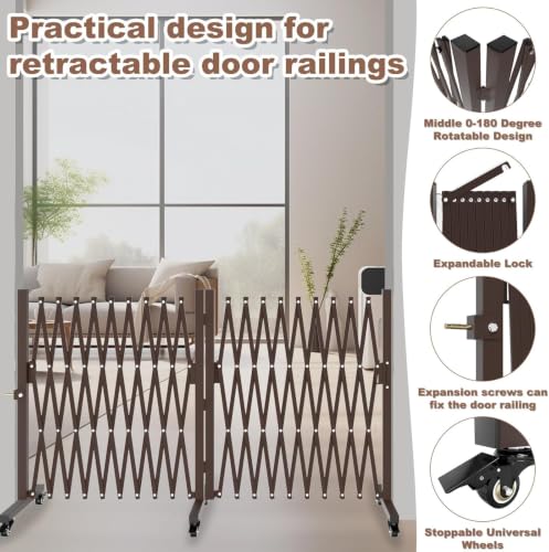 Expandable Driveway Gate with Casters, Portable Metal Folding Security Gate, 209" Wide Aluminum Garden Fence, Outdoor Dog Fence for Yard in Coffee, 39.76 * 213 - color: Coffee