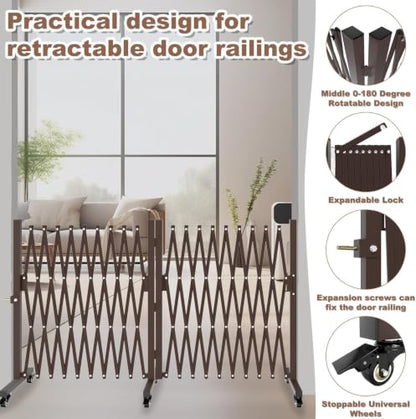 Expandable Driveway Gate with Casters, Portable Metal Folding Security Gate, 209" Wide Aluminum Garden Fence, Outdoor Dog Fence for Yard in Coffee, 39.76 * 213 - color: Coffee