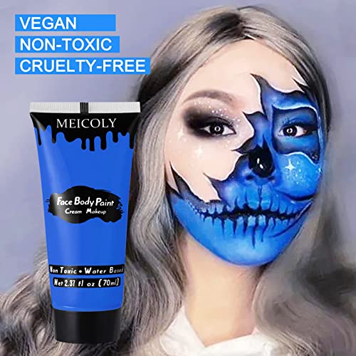 MEICOLY Cream Royal Blue Face Body Paint,2.37Oz Large Tube Water Based Full Body Paint for Adult and Kid,Single Tube Dark Blue Face Paint for Smurf Mystique Cosplay Avatar Makeup,Halloween SFX Makeup - color: Blue