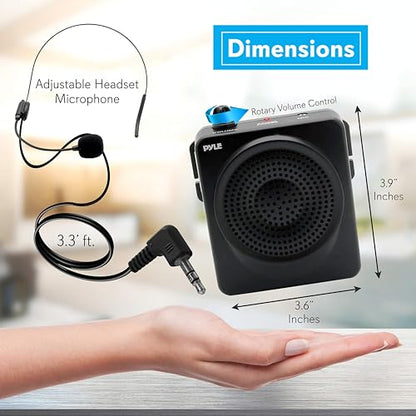 Pyle Portable PA Speaker and Voice Amplifier: Compact Waistband with Rechargeable Battery, Includes Headset Microphone & 3.5mm Aux Jack - Ideal for Tour Guides, Teachers, and Meetings