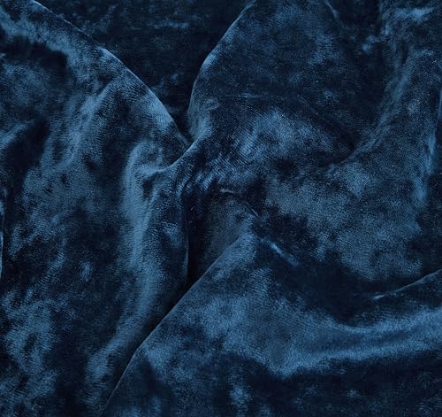 Chezmoi Collection Lux Navy Blue Crushed Velvet Curtains 2 Panel Set - 84 inches Long Room Darkening Luxury Distressed Velvet Rod Pocket Window Drapes for Living Room Bedroom 50" W x 84" L - color: Navy Blue