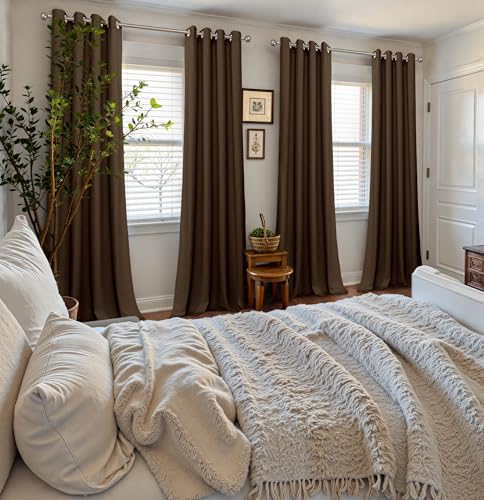 YoungsTex Brown Velvet Curtains 84 Inch Length Living Room Blackout Drapes | Grommet Curtain Privacy for Dining Bedroom Room Darkening, 2 Panels, 52 X 84 Inch - color: Brown, size: 52"W x 84"L (Pack of 2)