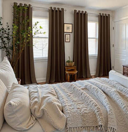 YoungsTex Brown Velvet Curtains 84 Inch Length Living Room Blackout Drapes | Grommet Curtain Privacy for Dining Bedroom Room Darkening, 2 Panels, 52 X 84 Inch - color: Brown, size: 52"W x 84"L (Pack of 2)