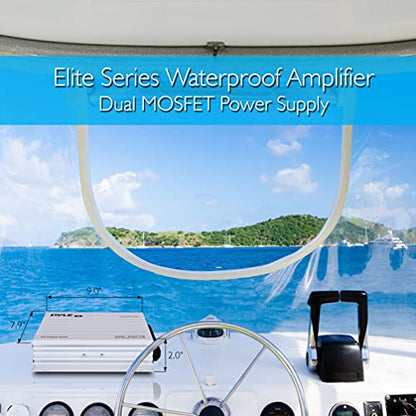 Pyle 4-Channel Marine Amplifier - 400W Elite Hydra Series Water Resistant Amplifier with Dual MOSFET Power Supply, RCA Connectivity with Level Control, LED Indicator, Fuse Protection - PLMRA400.5
