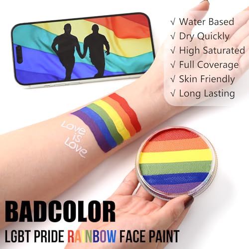 Pride Flag Face Body Paint, Rainbow Face Painting Kit for LGBT Gay Lesbian Pride Day Parades LGBTQ Celebrations Party, Water Based Facepaint for Kids Adults Halloween Cosplay Art Costume SFX Makeup - color: Rainbow Pride