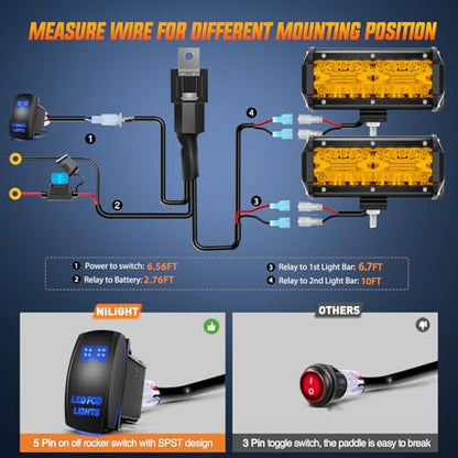 Nilight Led Light Bar 2PCS 6.5 Inch Amber 120W Spot Flood Combo Waterproof Triple Rows Off Road Fog Lights with 12V 5Pin Rocker Switch Wiring Harness Kit-2 Lead, 2 Year Warranty (ZH704) - color: Amber Led Pods + Wiring, size: Led Pods