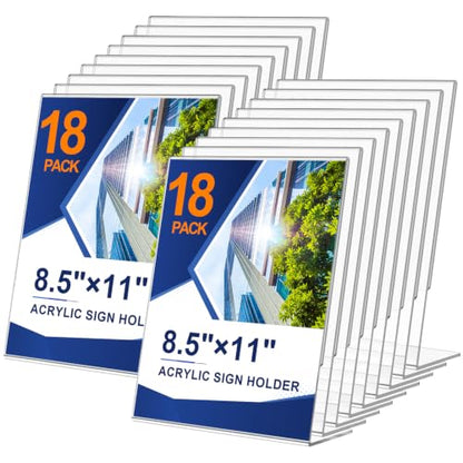 18 Pack Acrylic Sign Holder 8.5 x 11, Plastic Clear Display Stand for Tabletop, L-Shaped Vertical Acrylic Paper Holder for Menu, Flyers, Office, Restaurants, Documents, Store, Desktop - size: Vertical 18 Pack 8.5x11
