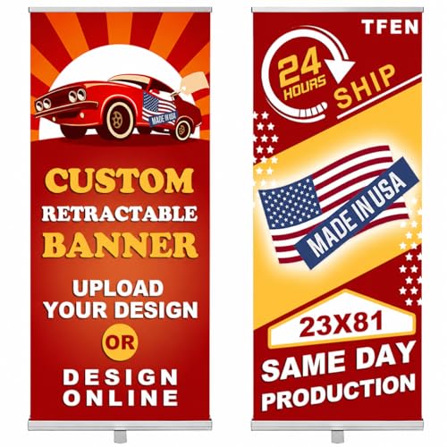 Custom Banner Roll up Banner Aluminum Retractable Banner-Made in USA-23"x81" with Stand Pop up Banner for Business, Trade Shows, Stores, Advertising, Events - size: 23x81 Standard