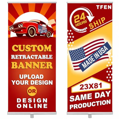 Custom Banner Roll up Banner Aluminum Retractable Banner-Made in USA-23"x81" with Stand Pop up Banner for Business, Trade Shows, Stores, Advertising, Events - size: 23x81 Standard