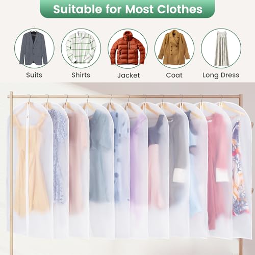 Carbrea 6 Pack Translucent Garment Bags for Hanging Clohes - 24" x 49" | Thick PEVA Materials, Smooth Zipper, with Zipper Protection, Breathable, Washable, Reusable, for Closet Storage, Travel Use - size: 49 inch