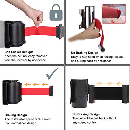 Retractable Wall Belt Barrier, Wall Mounted Crowd Control Barrier with 13 feet Retractable Belt, Braking System and 180° Roating Supported - style: 13 Feet-180° Roating