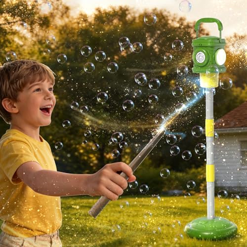 Automatic Bubble Machine for Kids 3-5, Remote Control LED Street lamp Bubble Toy for Indoor House Outdoor Play, Summer Water Toys for Kids Boy Girl Birthday Party Gifts - color: Green