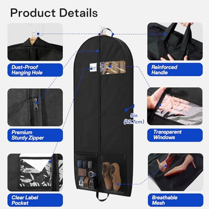 2 Pack Heavy Duty Garment Bags for Travel Suit Bags, Dress Bags, Garment Bags for Hanging Clothes with Pockets Men's Suit Holder for Cospaly, Shirts, Coats, Dresses (Black, 2Pack 54") - size: 2Pack 54"-2 Mesh Pockets