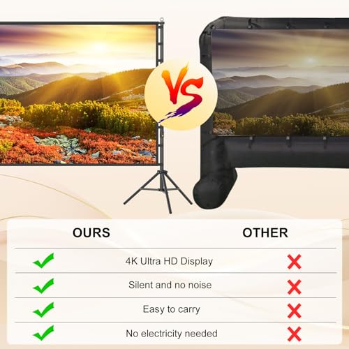200 Inch Outdoor Projector Screen with Stand, DUYIKJ 16Ft Portable Large Rear Front Projection Screen Dual Sided 16:9 4K HD Movie Screen, Wrinkle-Free Design & Carry Bag for Backyard Cinema