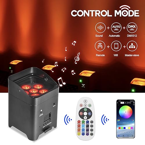 Par Light 6x18W RGBWA+UV WiFi Stage Light with Mobile Phone APP Control for Wedding Party DJ Lights (Black)