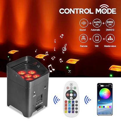 Par Light 6x18W RGBWA+UV WiFi Stage Light with Mobile Phone APP Control for Wedding Party DJ Lights (Black)