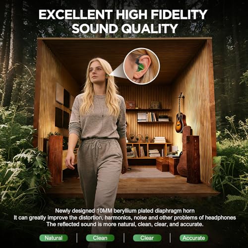 IEM,1BA+1DD 2 Driver in Ear Monitor,HiFi Earbuds Wired,Gaming Earbuds,Hybrid IEMS Earphones with Wooden Handmade Craft Surface Cover,Detachable Cable for Musician,Pop Rock R&B (Green)