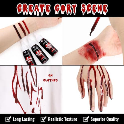 UCANBE 3PCS Halloween Dripping Fake Blood Makeup Kit Realistic Blood Drops Body Paint Washable Fake Blood Set For Zombie Vampire Clown Monster Clothes Costume Cosplay SFX Special Effects Makeup 90ML - color: Set1