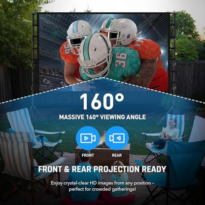 200 Inch Outdoor Projector Screen with Stand, Portable Large Screen | 200-inch giant projector screen with heavy-duty 32mm steel frame, dual side projection, portable carry bag for outdoor use
