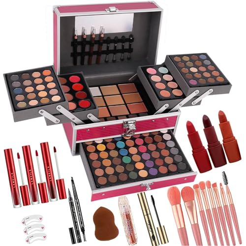 UNIFULL 132 Color All In One Makeup Kit for Women & Girls, Professional Full Set Including Eyeshadow, Lipstick, Concealer, Lip Gloss, Eyeliner, Mascara, Makeup Brushes (006N1-Pink) - color: 006N1-Pink