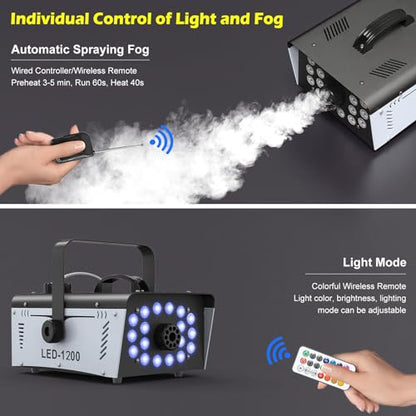 1200W Fog Machine Halloween Outdoor, 18 Lights 6000 CFM Smoke Machine Fog