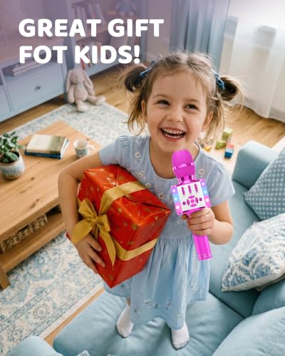 Amazmic Kids Karaoke Microphone Machine Toy Bluetooth Microphone Portable Wireless Karaoke Machine Handheld with LED Lights, Gift for Children Adults Birthday Party, Home KTV(Purple) - color: Purple