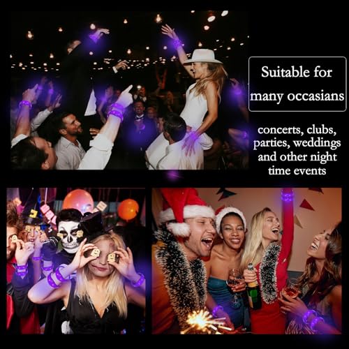 24 Pcs LED Glow Bracelets Sound Activated Bracelet Glow Bracelets with Flashing LED Strobe for Carnival, Concerts , Night Events, Rave, Game Prizes, Birthday Party Favor (purple) - color: Purple