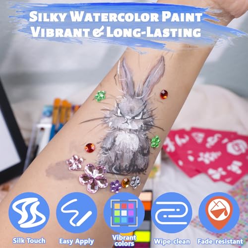 Face Painting Kit , 54 Color Professional Face Painting Kits for kids with 10 Brushes and Stencils, Kids Face Painting Kit Non Toxic Washable Face Paint Makeup Kit for Kids