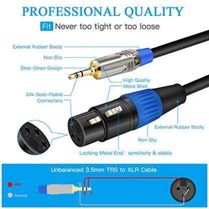 JOLGOO XLR Female to 3.5mm Cable, Unbalanced XLR Female to 1/8" Stereo Plug Microphone Cable, 3.5mm to XLR Cable for iPhone, iPod, Computer, Video Camera, and More, 6.6 Feet - size: 6.6 Feet, style: XLR Female to 3.5mm