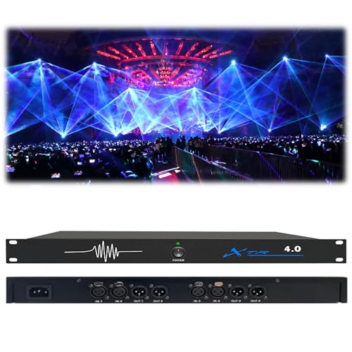 RQG Professional Feedback Suppressor, 4-in and 4-Out Microphone Anti-Howl Feedback Eliminator, 5-Level Digital Anti-Squealing, 12 Segments High Fidelity Retention, Perfect Sound Effects（Blue）