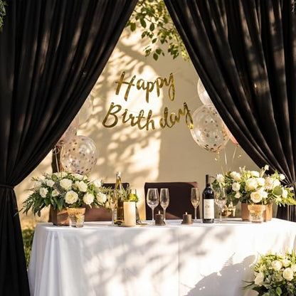 Tingjoo 80 FT x 10 FT Black Backdrop Curtains, Set of 16 Panels | Wrinkle Free Wedding Backdrop Drapes, Polyester Photo Backdrop Cloth for Birthday Graduation Party Photography Background - color: Black