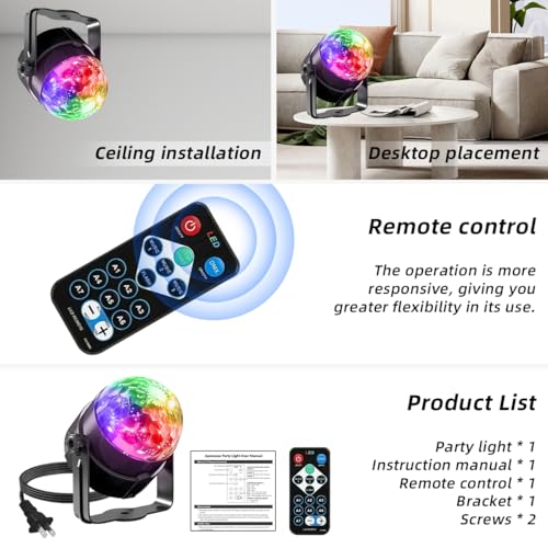 Sound Activated Party Lights with Disco Ball Dj Light | Disco Ball Light with Remote Control Dancing Lights, Strobe Lamp for Parties Supplies Birthday Christmas Bar KTV Decor
