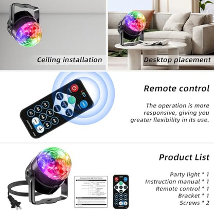 Sound Activated Party Lights with Disco Ball Dj Light | Disco Ball Light with Remote Control Dancing Lights, Strobe Lamp for Parties Supplies Birthday Christmas Bar KTV Decor