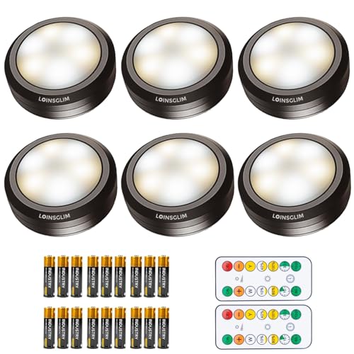 Puck Lights with Remote Control, Wireless LED Puck Light for Kitchen,Battery Operated Under Cabinet Lights, Under Counter Lighting Dimmable, Stick On Lights for Closet Black (6pack) - color: Black, size: 6packs