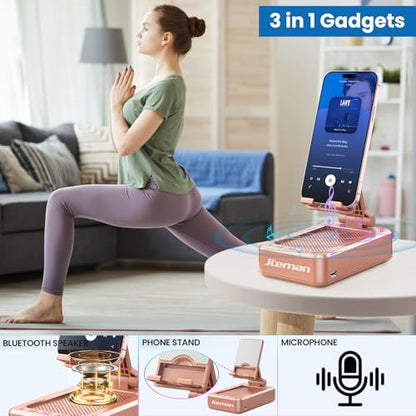 JTEMAN Bluetooth Speaker with Cell Phone Stand,Gifts for Men Tech Gadgets | Big Sound & Clear Bass, Wireless Audio Speaker Stand for iPhone/Android, Foldable Adjustable Phone Holder for Home Office - color: Rose Gold