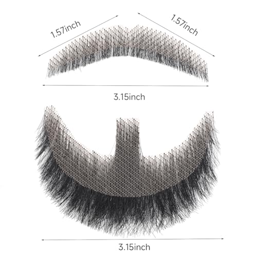 Hand-Tied Human Hair Fake Beard and Mustache for Costumes and Theater | Hand-knotted human hair on lightweight lace creates natural-looking facial hair for costumes, cosplay, theater and film - color: Style 1--black