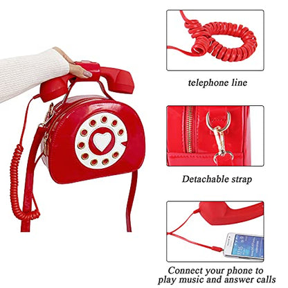 SUKUTU Telephone Shaped Purse Shoulder Crossbody Tote Bags Women Retro Phone Top-Handle Handbags for Girls - color: Red