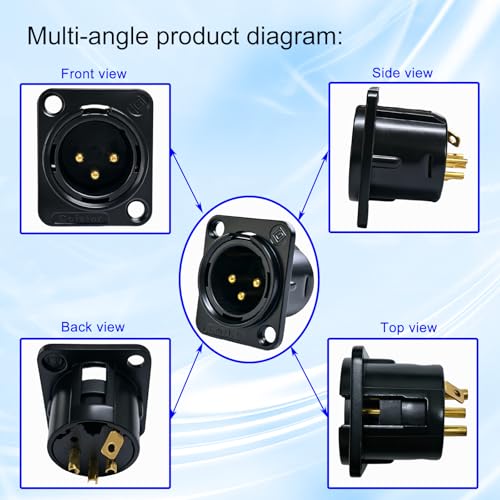 RIVIERA XLR Panel Mount Chassis 3pin Male Black Nickel-Plated Metal Housing and 24K Gold-Plated Contacts(25 Male Black) - color: Black, size: Male