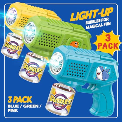 3 Pack Bubble Guns with Bubble Solution, Boys Girls Toys Gifts 3+ - color: Blue+green+yellow