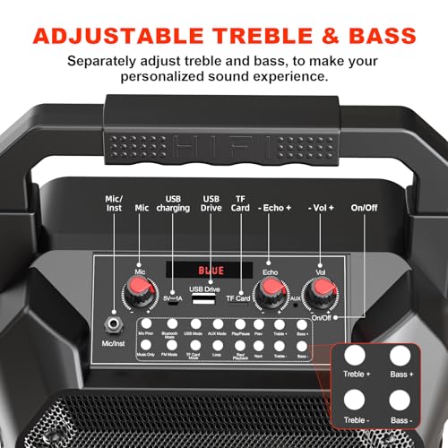 Karaoke Machine, Portable Bluetooth Speaker with Wireless Microphone for Adults & Kids, PA System with Remote Control Supports TF Card/USB/FM/AUX for Home Party, Indoor and Outdoor - size: 1 Mic