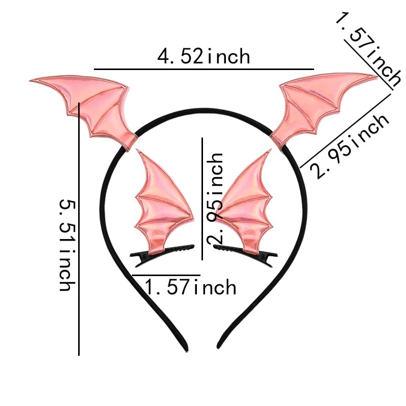Guqqeuc Halloween Bat Headband Hair Clips Set for Women Girls Bat Wing Hairbands Halloween Hair Barrettes Set for Girls Pink Halloween Hair Accessories for Cosplay Costume Decorations