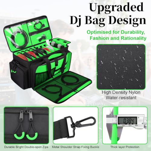 Large Dj Cable Bag with Detachable Dividers, Bottom Pad | Dj Bag for Equipment and Accessories with Laptop and Microphone Pocket, Dj Gig Bag for Musician, Professional, Travel, Green - color: Green, style: Dj Cable Bag