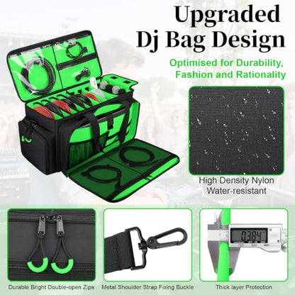 Large Dj Cable Bag with Detachable Dividers, Bottom Pad | Dj Bag for Equipment and Accessories with Laptop and Microphone Pocket, Dj Gig Bag for Musician, Professional, Travel, Green - color: Green, style: Dj Cable Bag