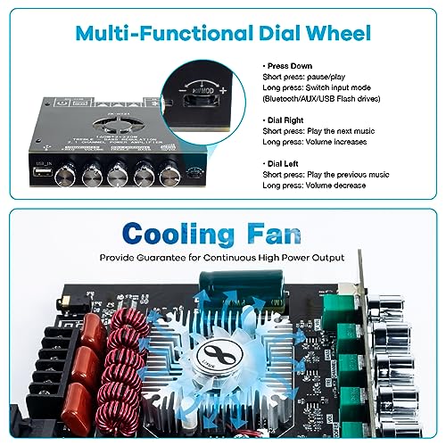 ZK-HT21 TDA7498E Bluetooth Amplifier Board 160W×2+220W Subwoofer 2.1 Channel Audio Receiver Power Amplifier Module with Treble and Bass Control for DIY Speakers - style: ZK-HT21